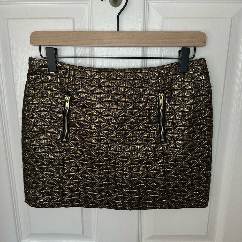 Topshop Womens Size 4 Gold Metallic Mini Skirt Y2K Retro Urban Clubwear Party